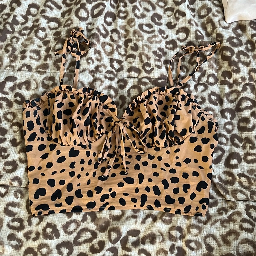 Leopard crop top tie straps